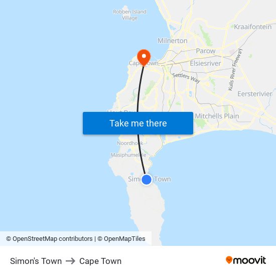 Simon's Town to Cape Town map