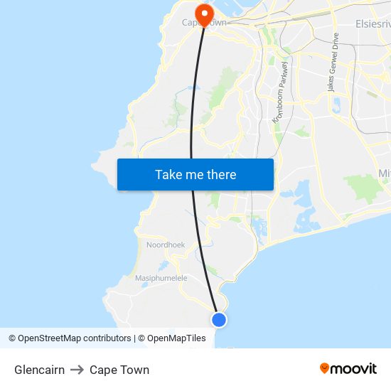 Glencairn to Cape Town map