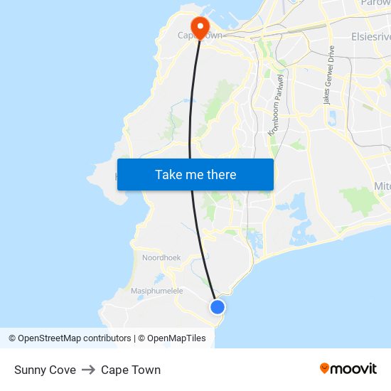 Sunny Cove to Cape Town map