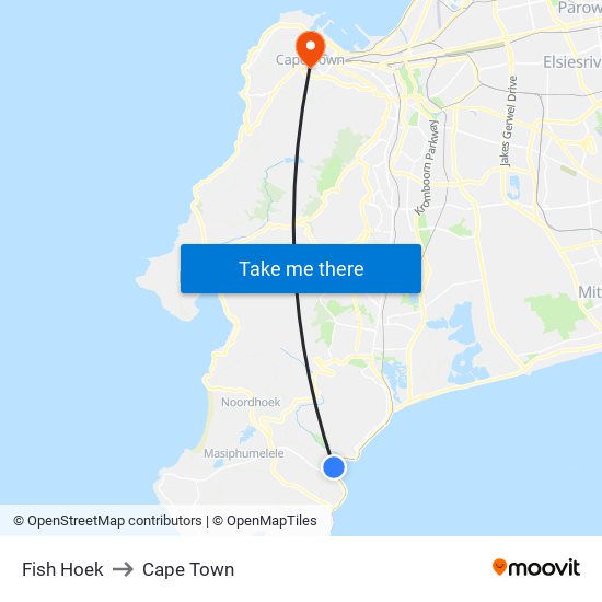 Fish Hoek to Cape Town map