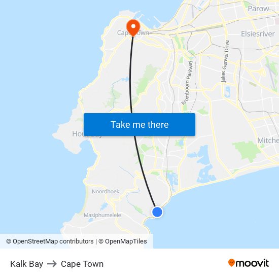 Kalk Bay to Cape Town map