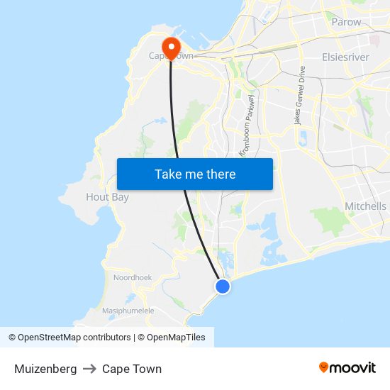 Muizenberg to Cape Town map