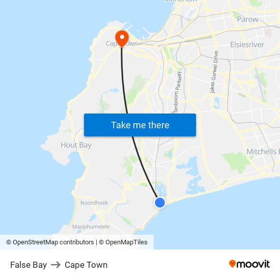 False Bay to Cape Town map