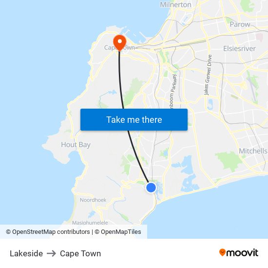 Lakeside to Cape Town map