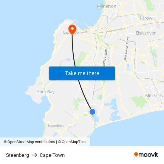 Steenberg to Cape Town map