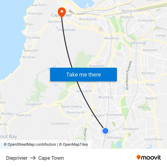 Dieprivier to Cape Town map