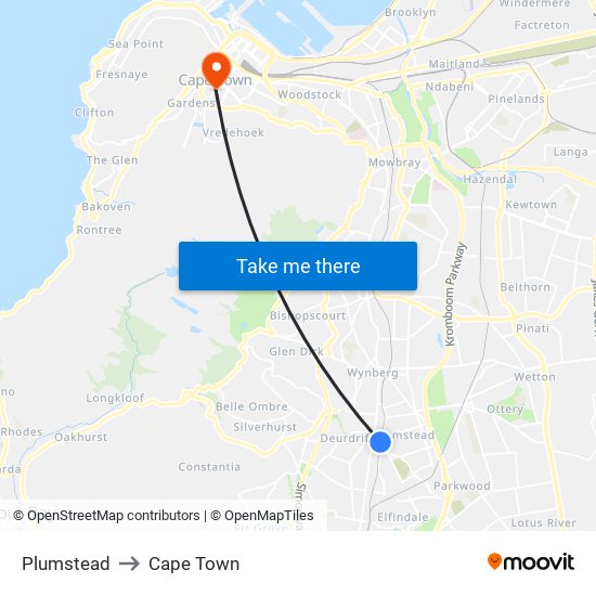 Plumstead to Cape Town map