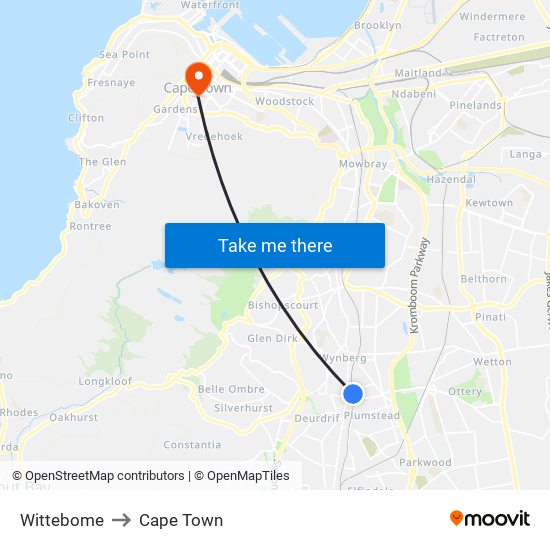 Wittebome to Cape Town map