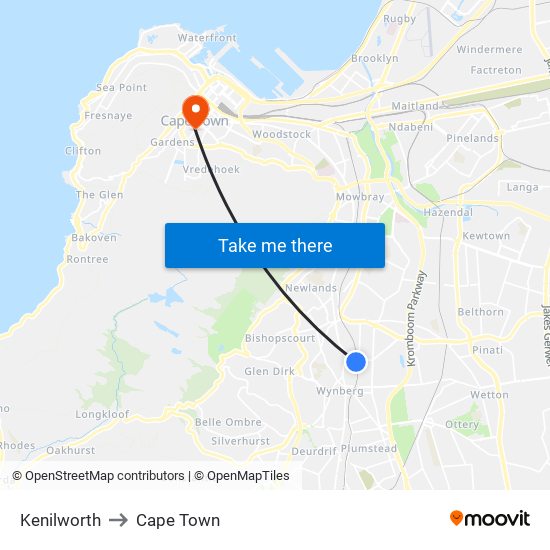 Kenilworth to Cape Town map