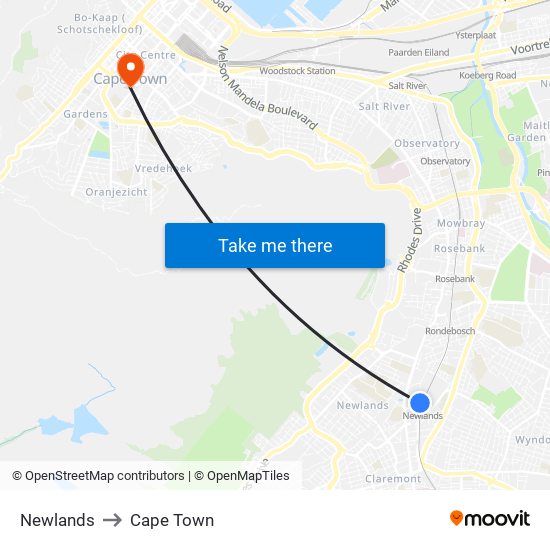Newlands to Cape Town map