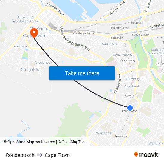 Rondebosch to Cape Town map