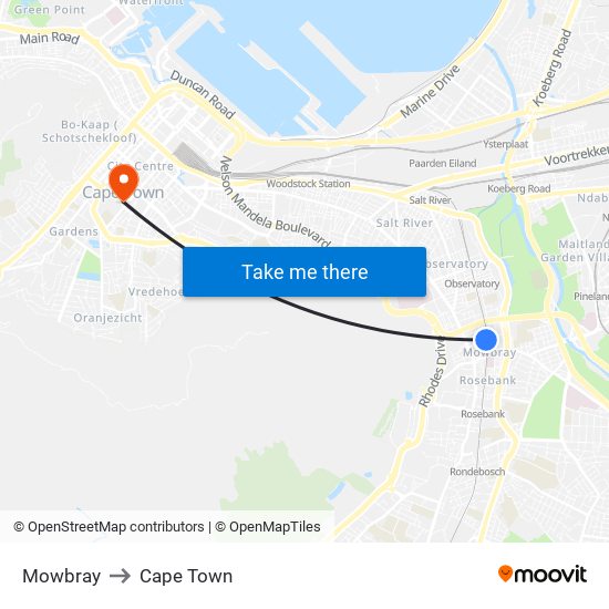 Mowbray to Cape Town map