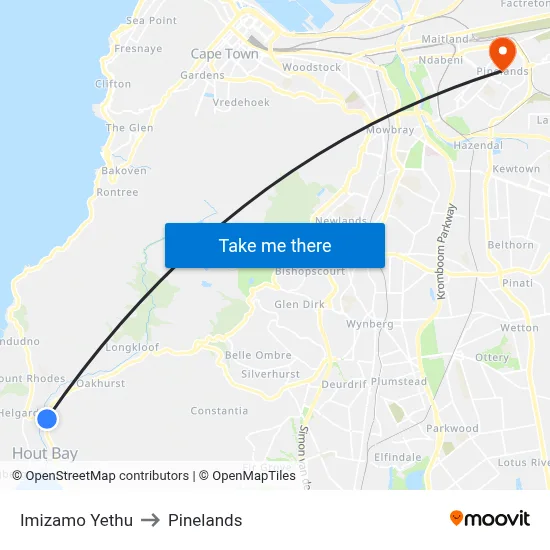 Imizamo Yethu to Pinelands map