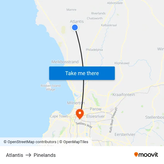 Atlantis to Pinelands map