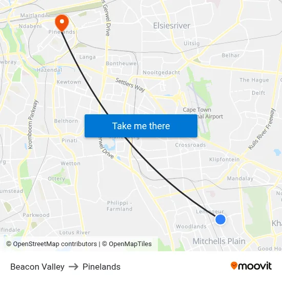 Beacon Valley to Pinelands map
