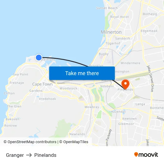 Granger to Pinelands map
