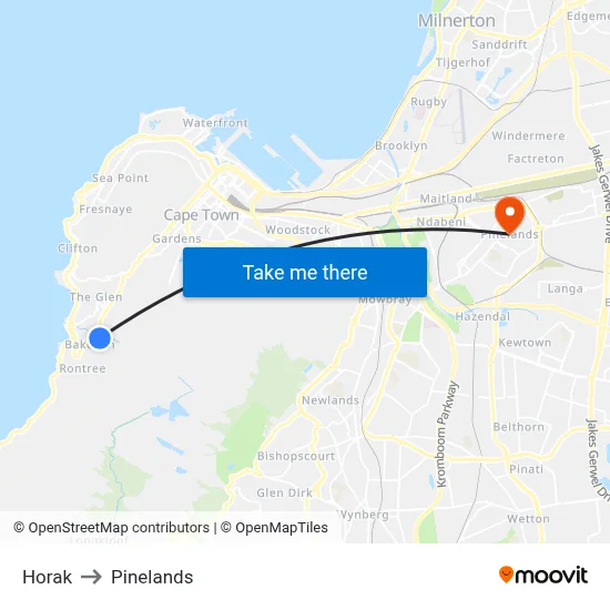 Horak to Pinelands map