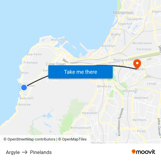 Argyle to Pinelands map
