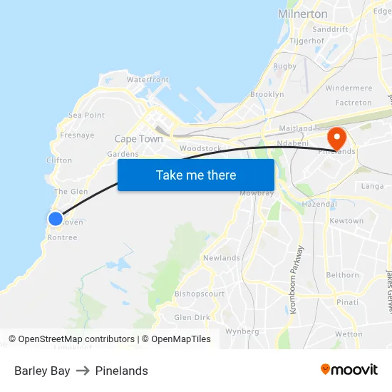 Barley Bay to Pinelands map