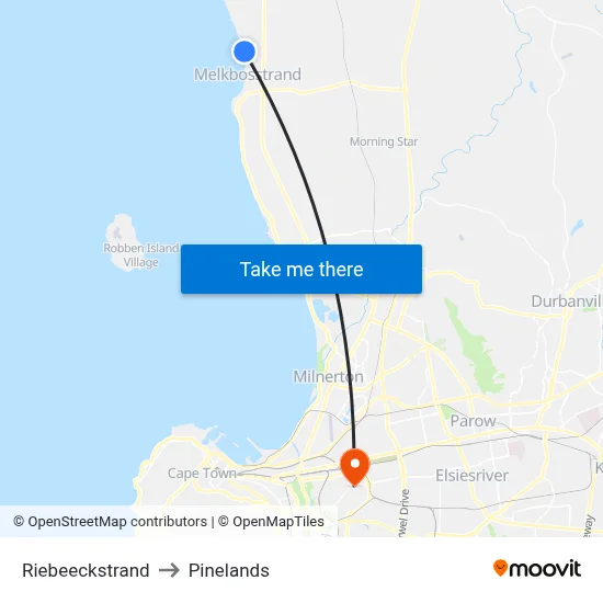 Riebeeckstrand to Pinelands map