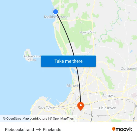 Riebeeckstrand to Pinelands map