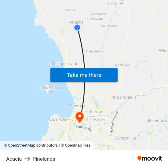 Acacia to Pinelands map
