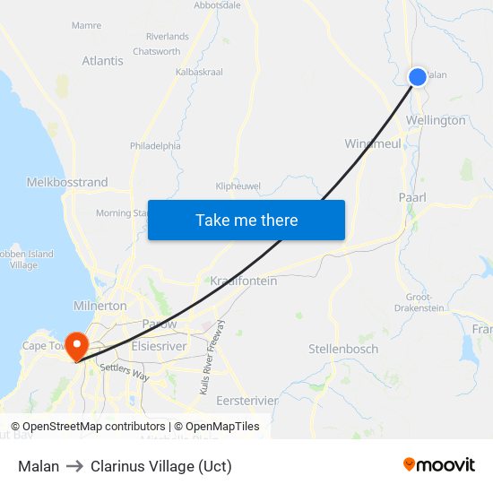 Malan to Clarinus Village (Uct) map