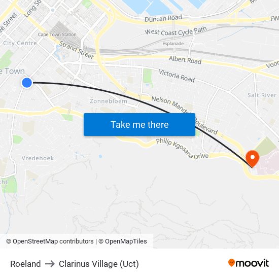 Roeland to Clarinus Village (Uct) map