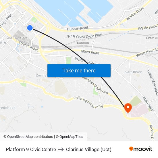 Platform 9 Civic Centre to Clarinus Village (Uct) map