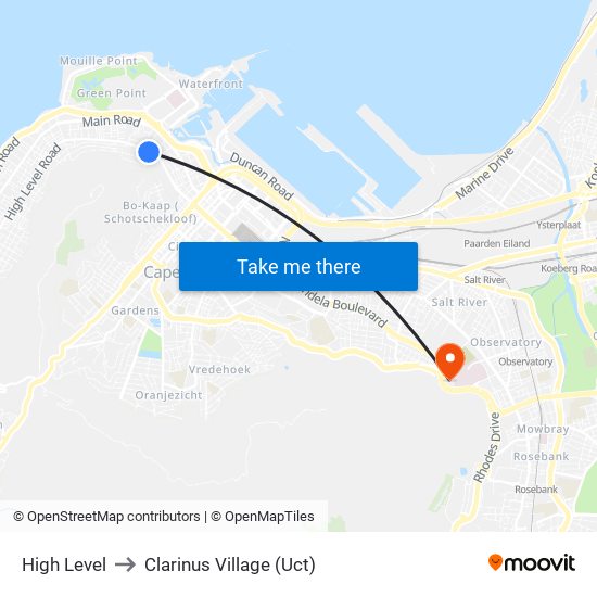 High Level to Clarinus Village (Uct) map