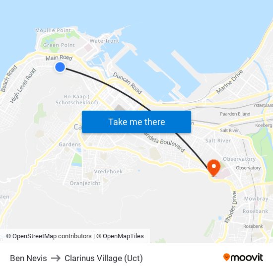 Ben Nevis to Clarinus Village (Uct) map