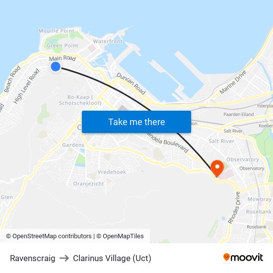 Ravenscraig to Clarinus Village (Uct) map