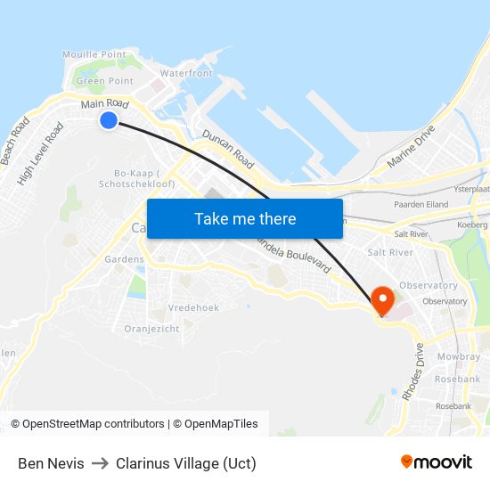 Ben Nevis to Clarinus Village (Uct) map