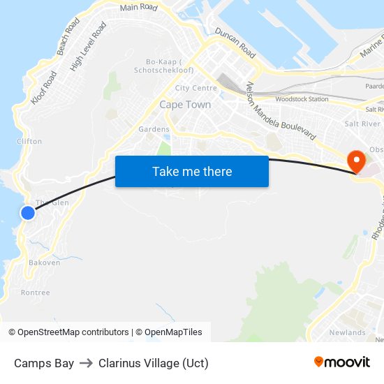 Camps Bay to Clarinus Village (Uct) map