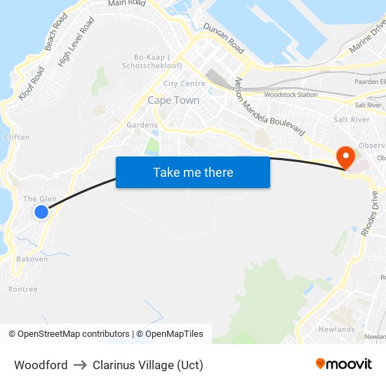 Woodford to Clarinus Village (Uct) map