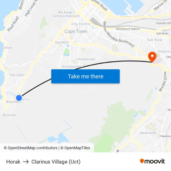 Horak to Clarinus Village (Uct) map