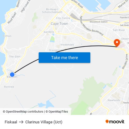 Fiskaal to Clarinus Village (Uct) map