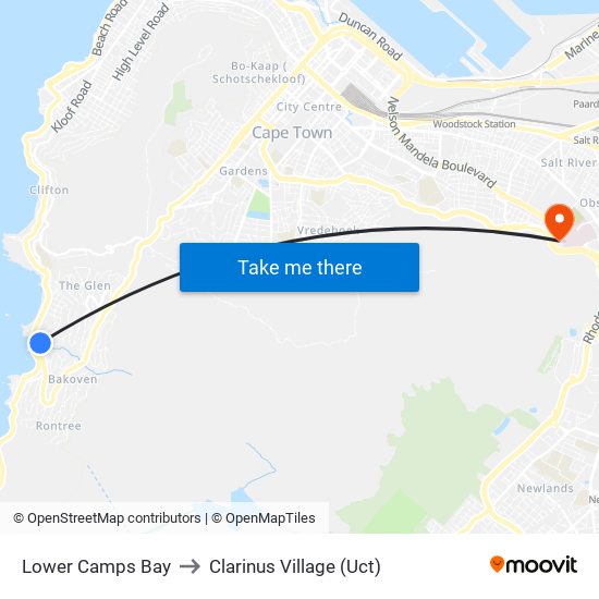 Lower Camps Bay to Clarinus Village (Uct) map