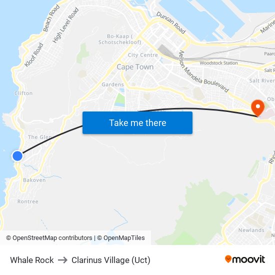 Whale Rock to Clarinus Village (Uct) map