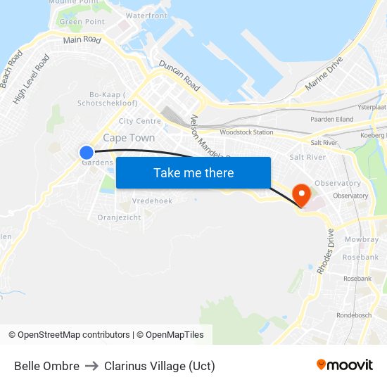 Belle Ombre to Clarinus Village (Uct) map