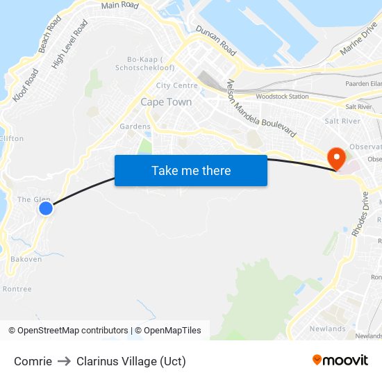 Comrie to Clarinus Village (Uct) map