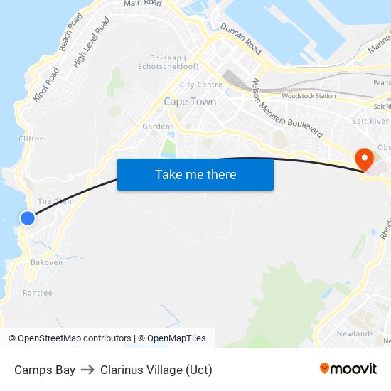 Camps Bay to Clarinus Village (Uct) map
