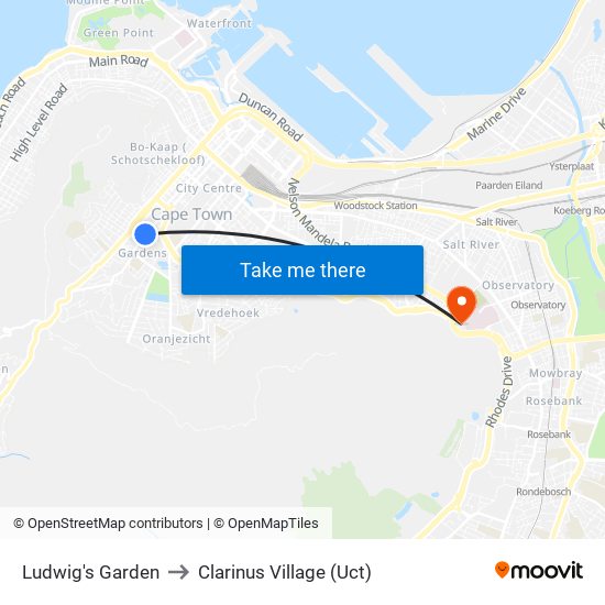 Ludwig's Garden to Clarinus Village (Uct) map