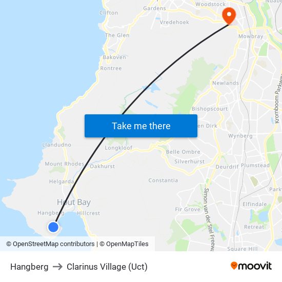 Hangberg to Clarinus Village (Uct) map