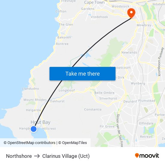 Northshore to Clarinus Village (Uct) map