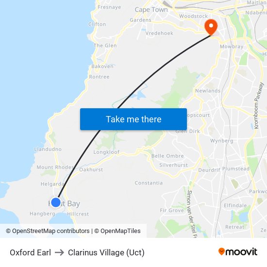 Oxford Earl to Clarinus Village (Uct) map