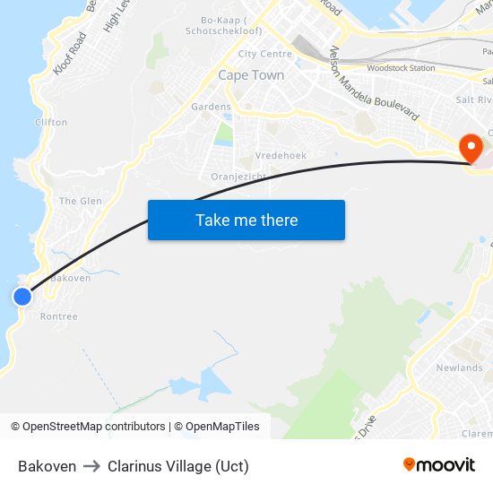 Bakoven to Clarinus Village (Uct) map