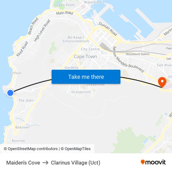 Maiden's Cove to Clarinus Village (Uct) map