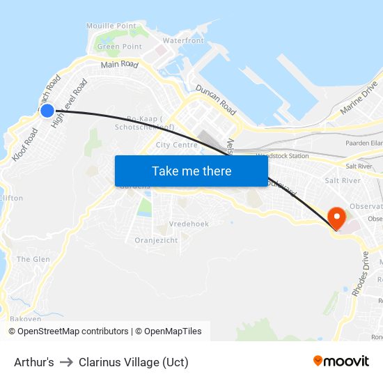 Arthur's to Clarinus Village (Uct) map