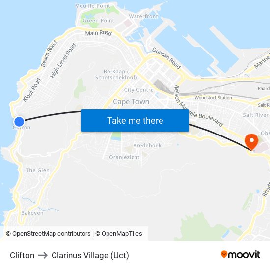Clifton to Clarinus Village (Uct) map